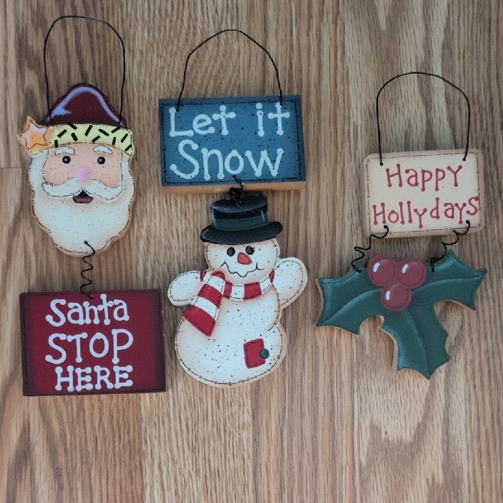Festive Holiday Wooden Hanging Ornaments Set